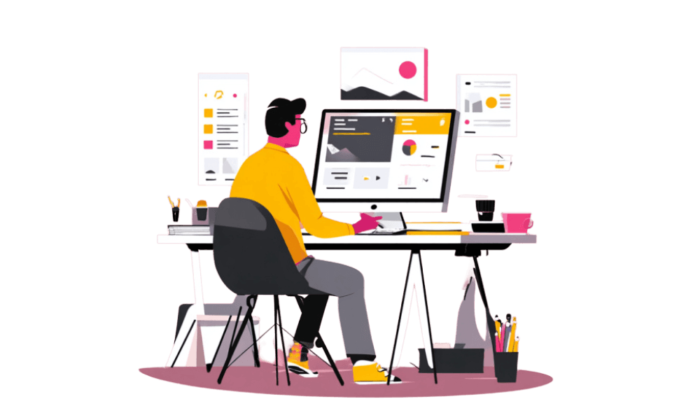 Òscar Bordetas, diseñador de páginas web, planificando un proyecto de diseño web a medida en su estudio.
