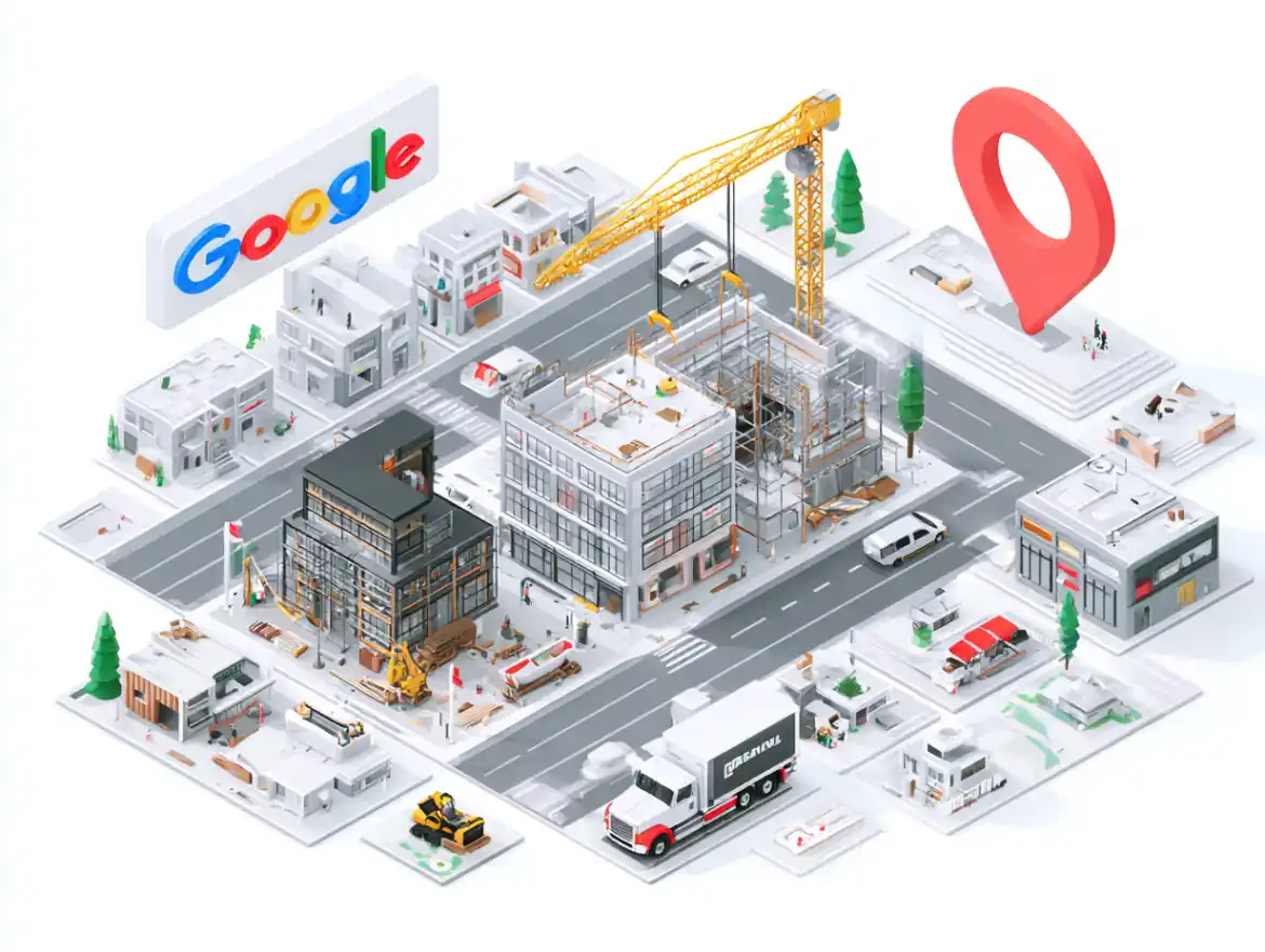 Empresa constructora posicionada en Google Maps para búsquedas locales.