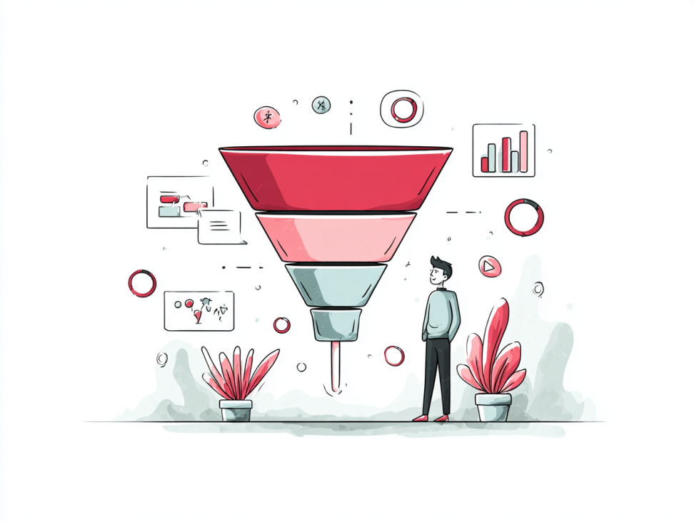 Diagrama estratégico mostrando el proceso para captar clientes online, desde la atracción hasta la conversión.