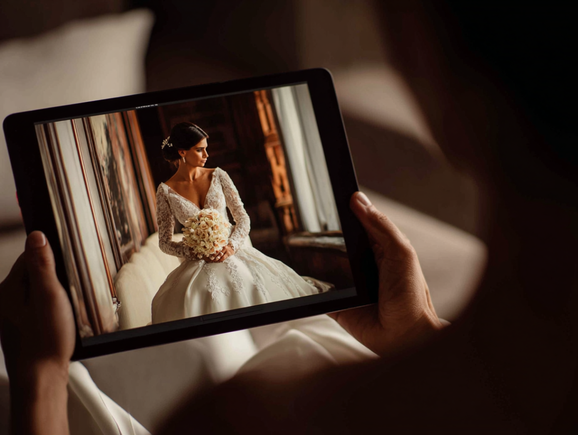 Galería de fotos de una boda mostrándose de forma fluida y rápida en una tablet gracias a la optimización WPO.
