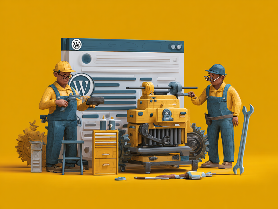 Infografía mostrando los pilares de un servicio de mantenimiento WordPress profesional: seguridad, actualizaciones, backups y optimización.