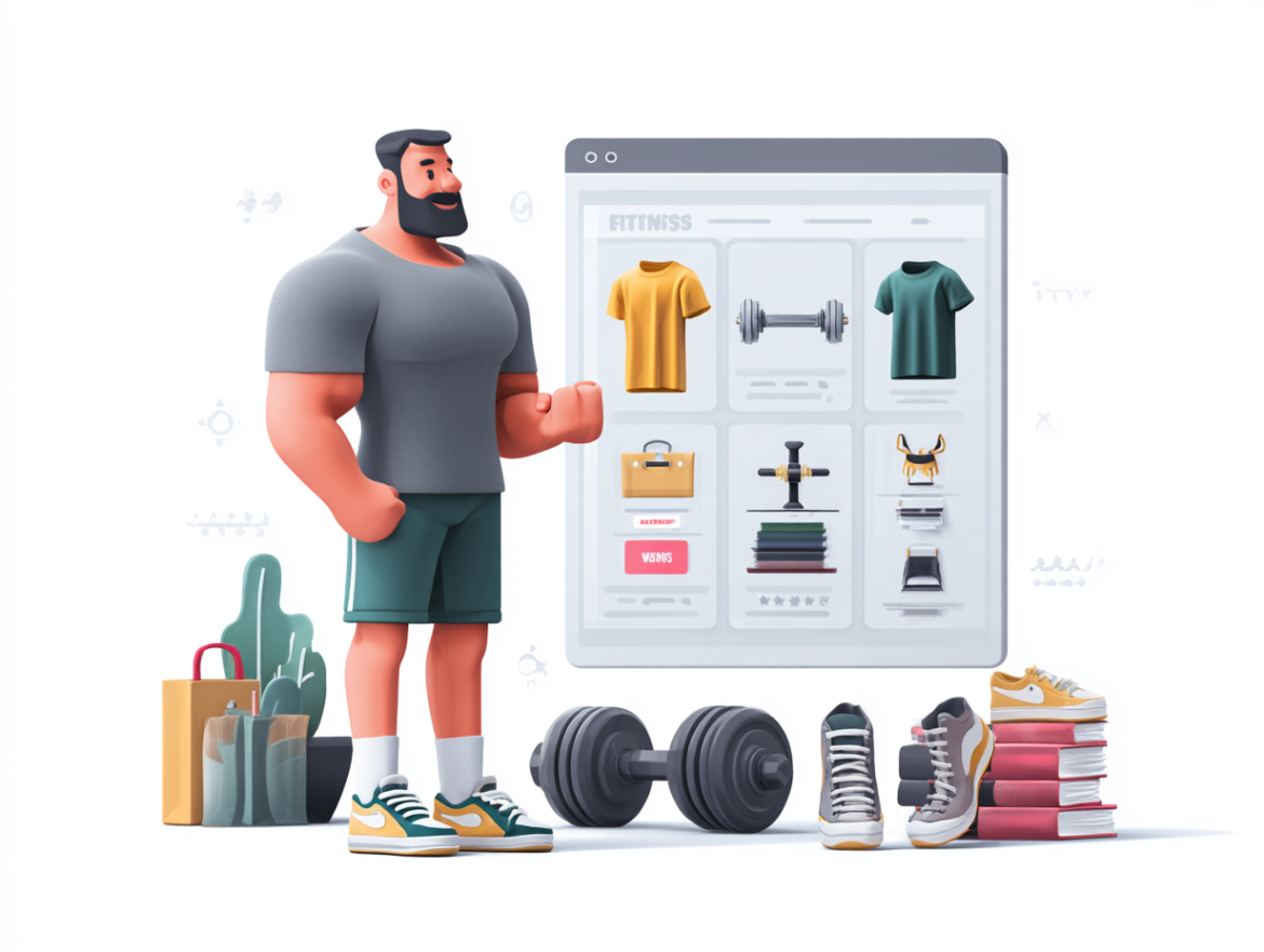 Atleta de crossfit consultando una tienda online de fitness en un tablet, mostrando un diseño web profesional.