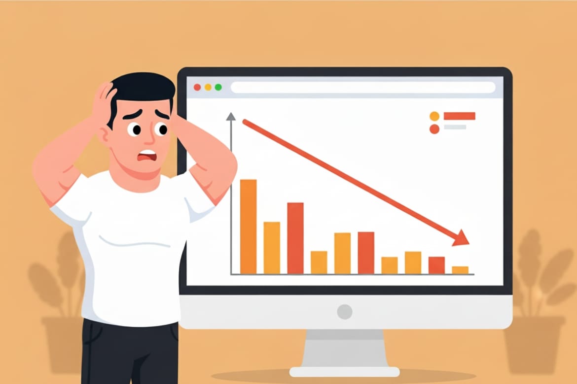 Gráfico de Google Analytics mostrando una caída drástica del tráfico orgánico tras un rediseño web mal ejecutado.