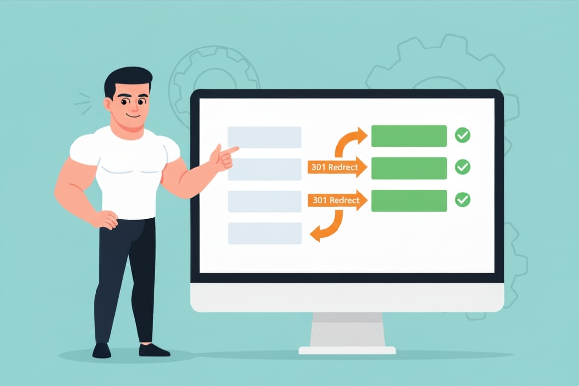 Diagrama ilustrando cómo las redirecciones 301 mapean las URLs antiguas a las nuevas durante una migración SEO.