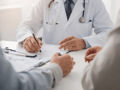 Doctor en consulta y SEO Local para clínicas médicas